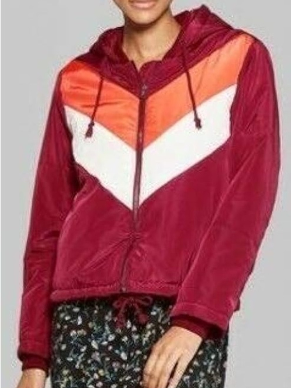 wild fable Maroon Zip Hooded Colorblock Bomber Jacket